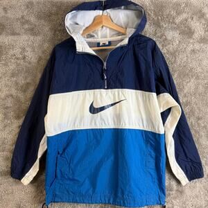 Vintage 90s Nike Track Jacket Anorak Pullover 1/4 Zip Blue White Colorblock L